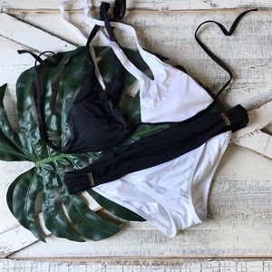 Two tone twisted bikini swimsuit set L